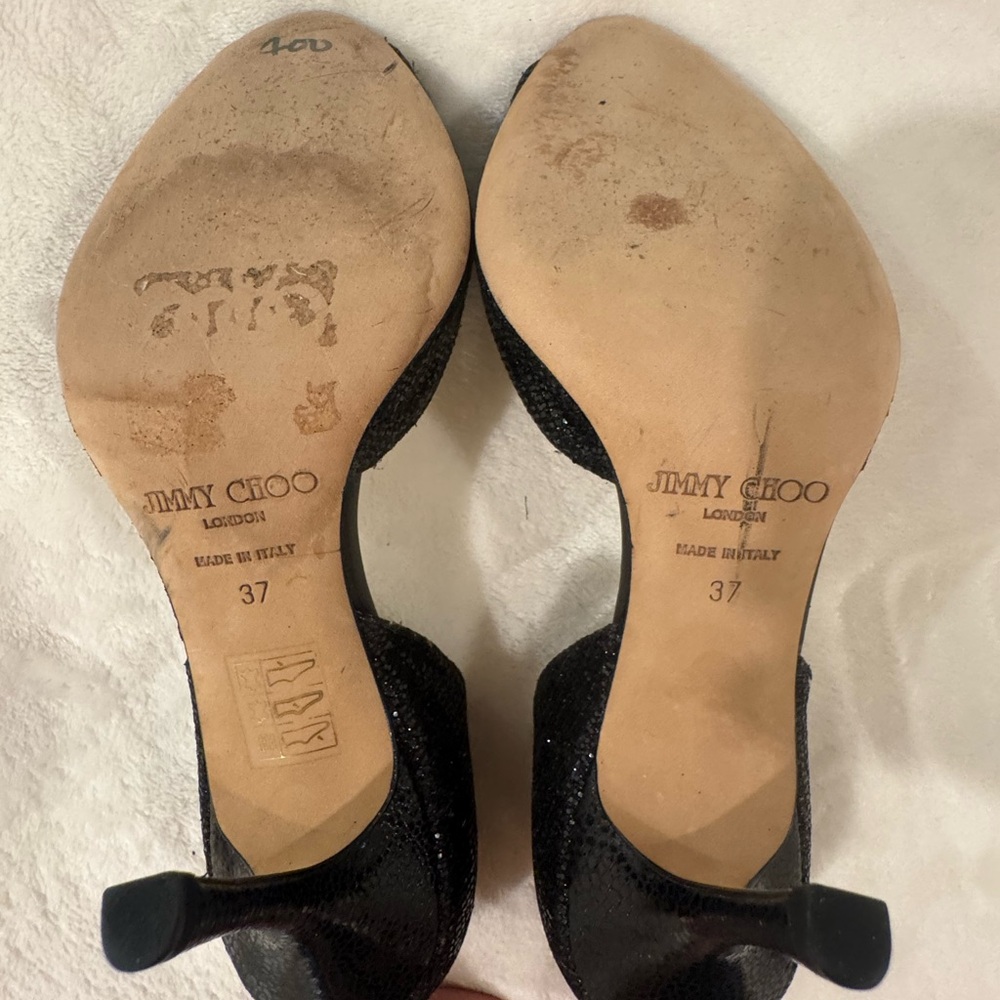 Jimmy Choo Glitter Black Peep Toe Heels - Picture 4 of 5